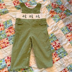 Smocked Green Corduroy Overalls for Kids
